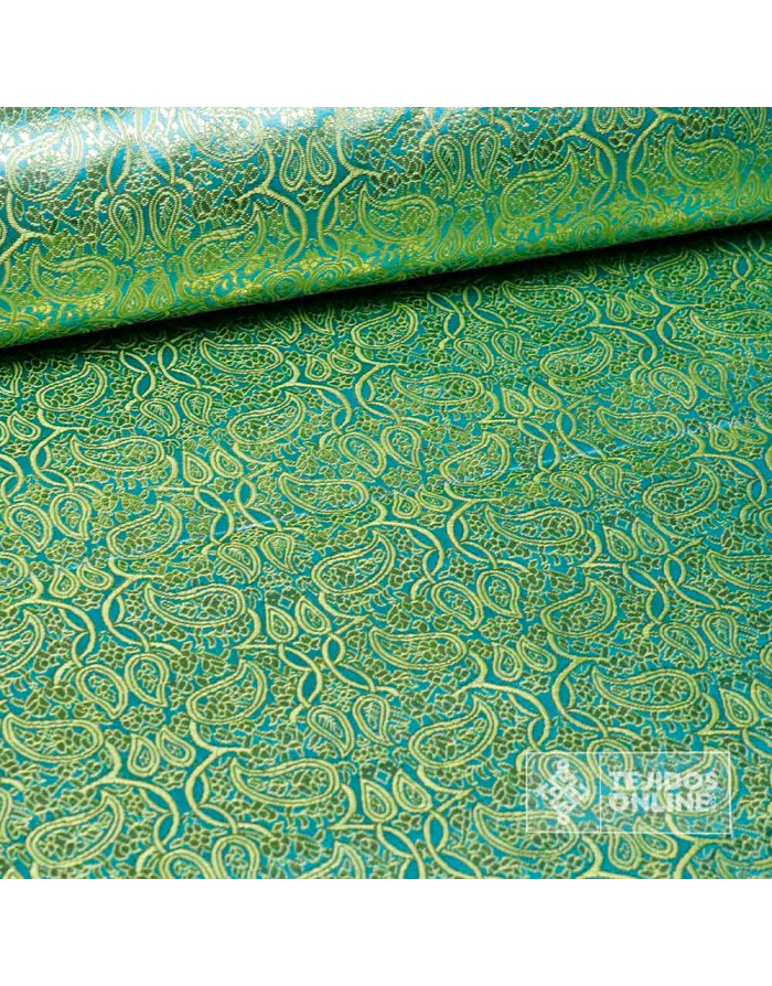 Tela para Reyes Magos Brocado Cachemira Turquesa - Reyes Magos - Imagen 3