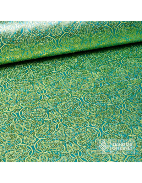 Tela para Reyes Magos Brocado Cachemira Turquesa - Reyes Magos - Imagen 3