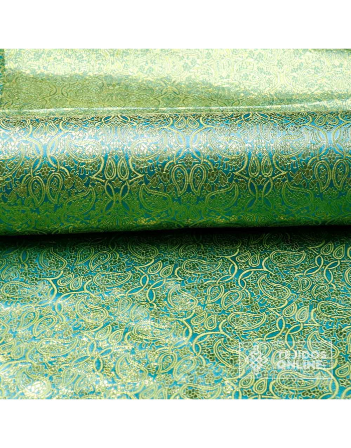 Tela para Reyes Magos Brocado Cachemira Turquesa - Reyes Magos - Imagen 4