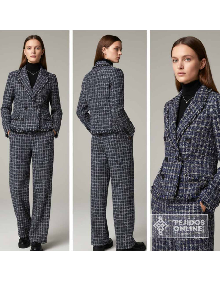 Lana Cuadro Paris Azul Marino | Telas para Confección de Moda - Imagen 2
