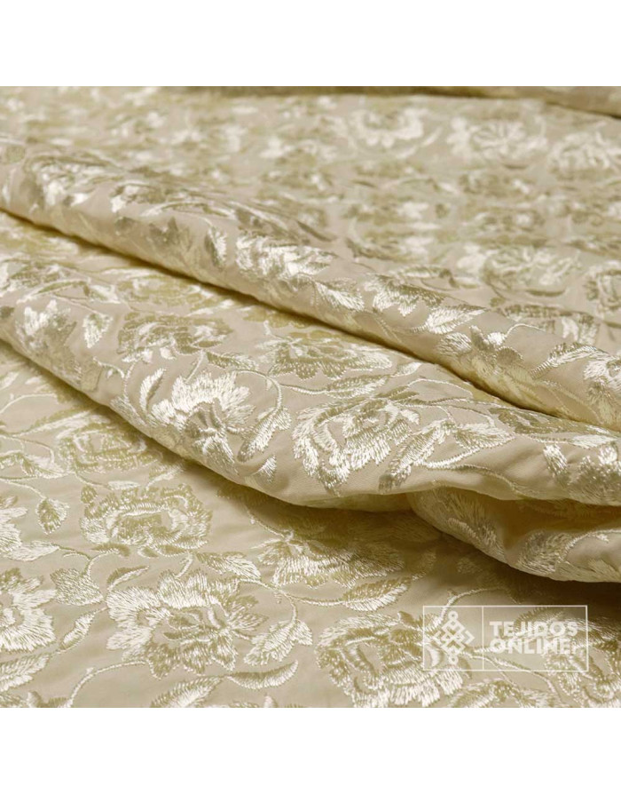 Tela Mantón de Manila Camel Bordada - Tela Mantón de Manila - Imagen 3