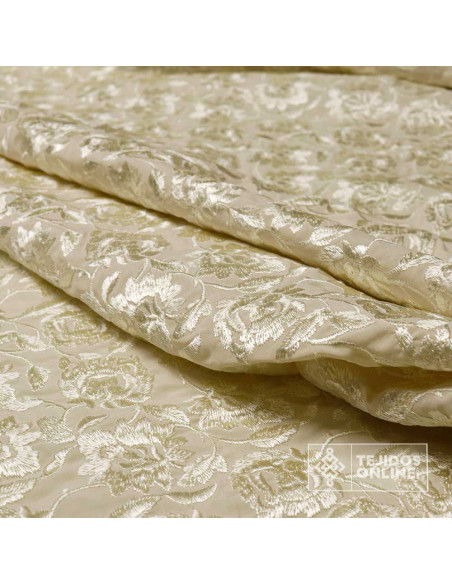 Tela Mantón de Manila Camel Bordada - Tela Mantón de Manila - Imagen 3