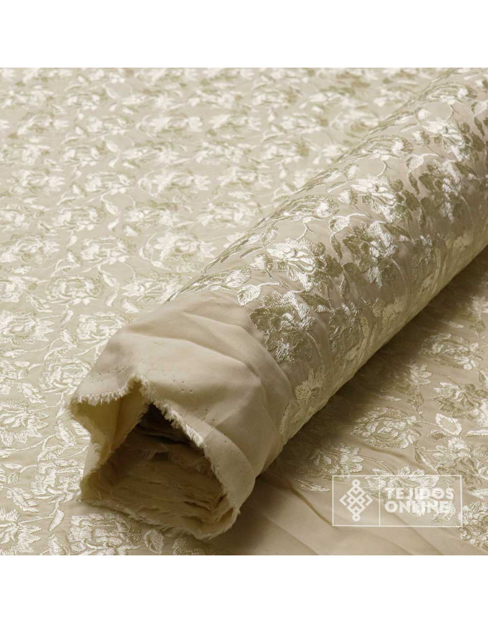 Tela Mantón de Manila Camel Bordada - Tela Mantón de Manila - Imagen 4