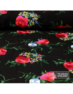 Tela Mantón de Manila Negra Fucsia