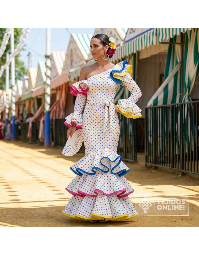 Tela De Flamenca con Lunares Multicolor - Telas de Lunares - Imagen 2