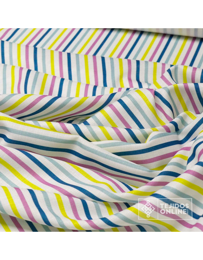 Tela De Flamenca con Rayas Multicolor - Telas de Lunares - Imagen 3