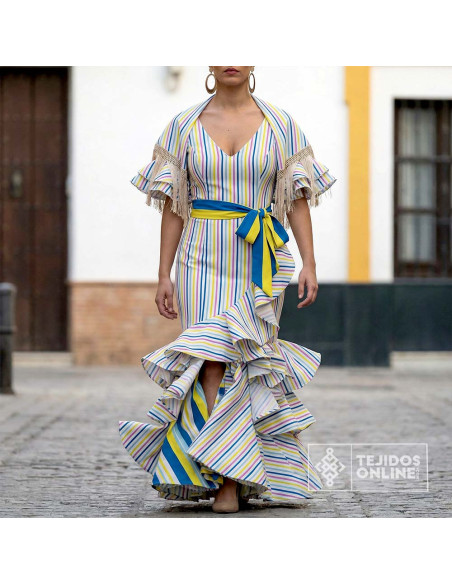 Tela De Flamenca con Rayas Multicolor - Telas de Lunares - Imagen 2