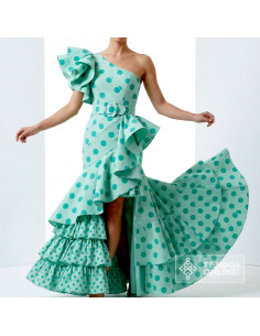 Tela Verde Agua Lunar Oscuro Flamenca - Telas de Lunares - Imagen 2