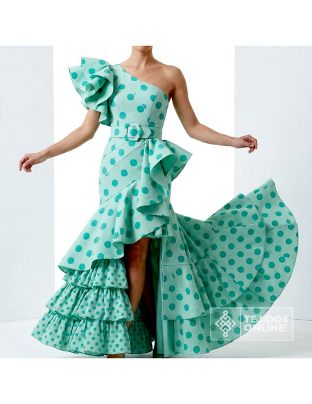 Tela Verde Agua Lunar Oscuro Flamenca - Telas de Lunares - Imagen 2