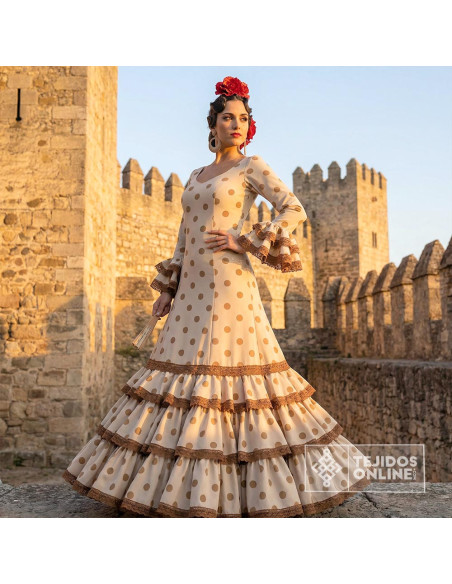 Tela Con Lycra Beige Lunar Grande - Telas de Lunares - Imagen 2