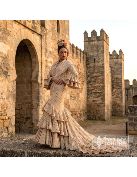 Tela Beige con Lycra Lunar Pequeño - Telas de Lunares - Imagen 2