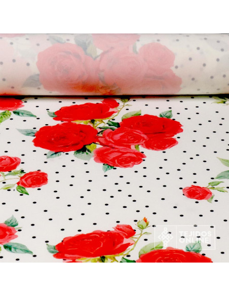 Tela De Flamenca con Ramos Rojos - Telas de Flores - Imagen 1