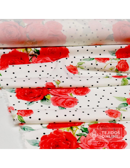 Tela De Flamenca con Ramos Rojos - Telas de Flores - Imagen 3