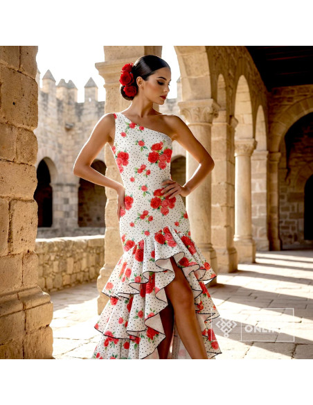 Tela De Flamenca con Ramos Rojos - Telas de Flores - Imagen 4
