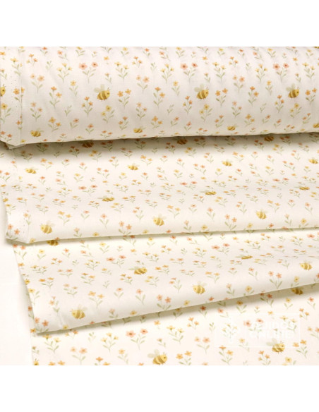 Tela de Infantil con Flores y Abeja - 100% Algodón Infantil - Imagen 3