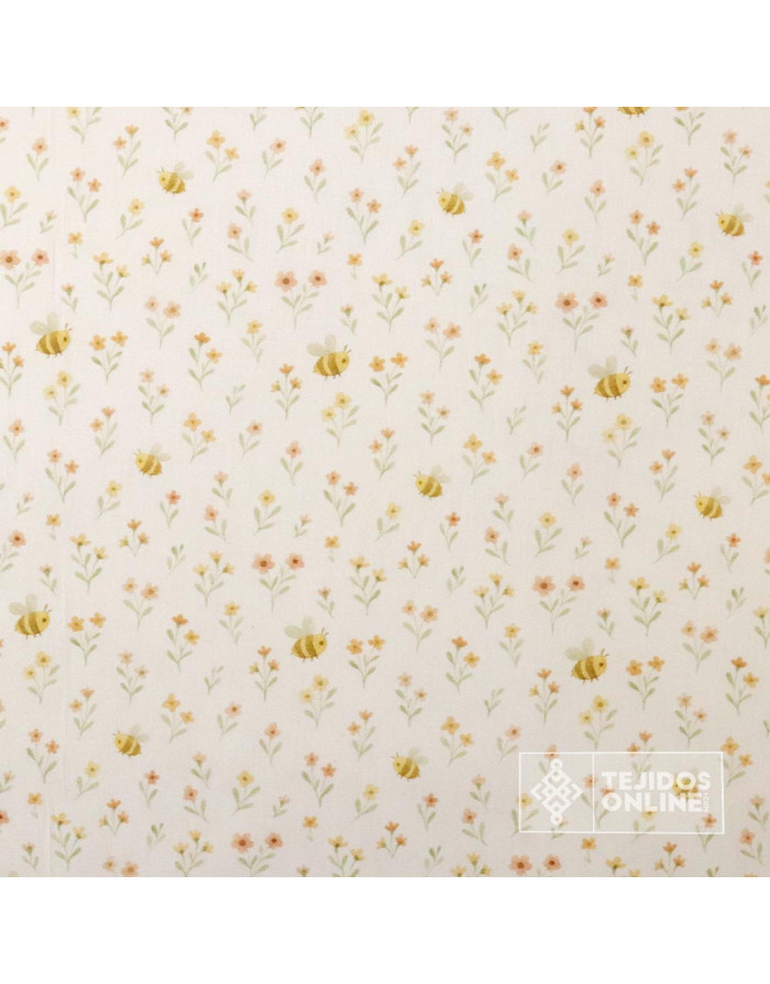 Tela de Infantil con Flores y Abeja - 100% Algodón Infantil - Imagen 4