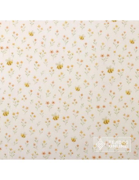 Tela de Infantil con Flores y Abeja - 100% Algodón Infantil - Imagen 4