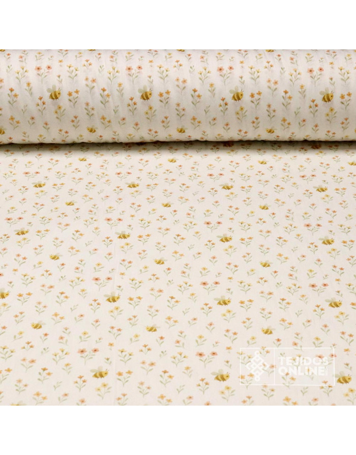 Tela de Infantil con Flores y Abeja - 100% Algodón Infantil - Imagen 1