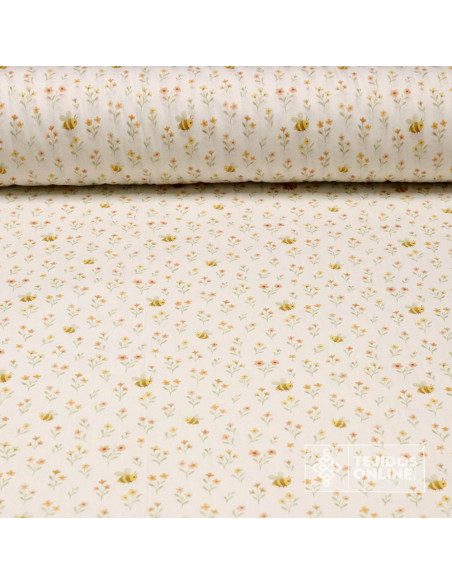 Tela de Infantil con Flores y Abeja - 100% Algodón Infantil - Imagen 1
