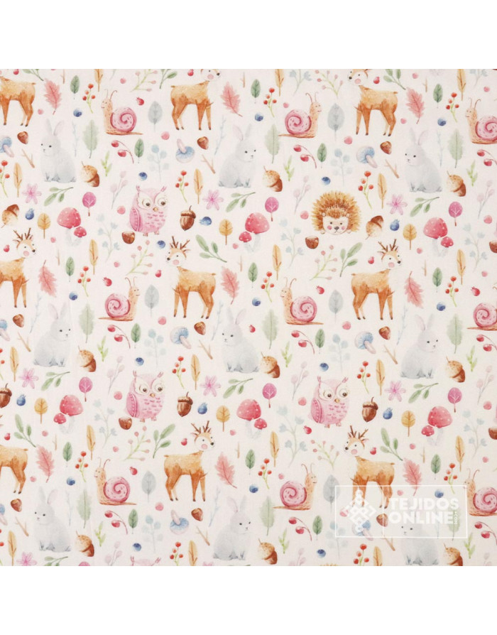 Tela de Infantil con Animales de Bosque Fucsia - 100% Algodón Infantil - Imagen 3