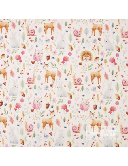 Tela de Infantil con Animales de Bosque Fucsia - 100% Algodón Infantil - Imagen 3