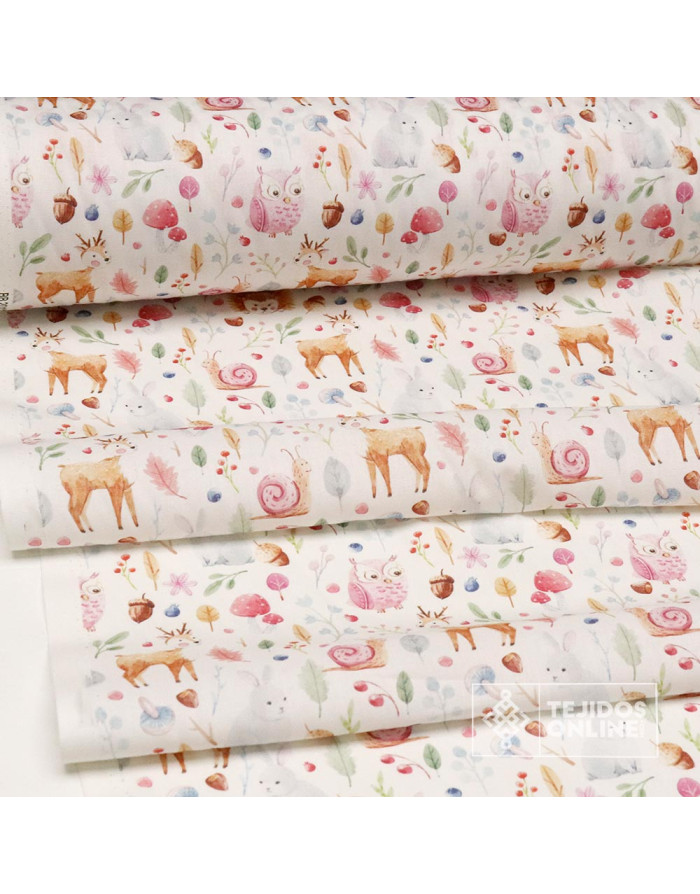 Tela de Infantil con Animales de Bosque Fucsia - 100% Algodón Infantil - Imagen 4