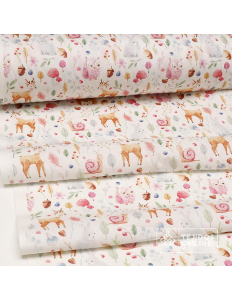 Tela de Infantil con Animales de Bosque Fucsia - 100% Algodón Infantil - Imagen 4