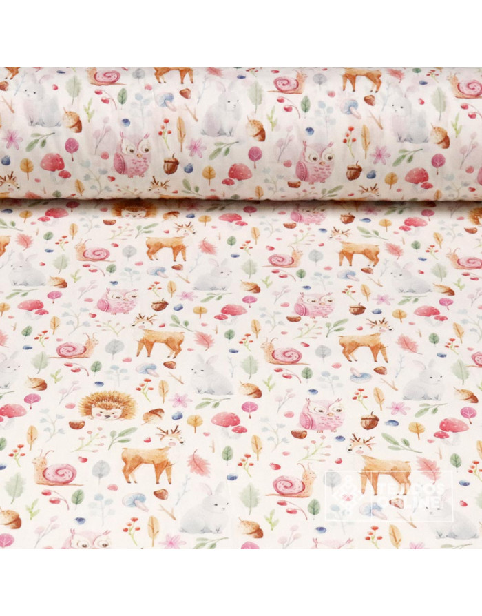 Tela de Infantil con Animales de Bosque Fucsia - 100% Algodón Infantil - Imagen 1