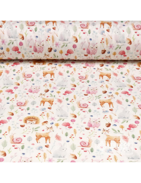 Tela de Infantil con Animales de Bosque Fucsia - 100% Algodón Infantil - Imagen 1