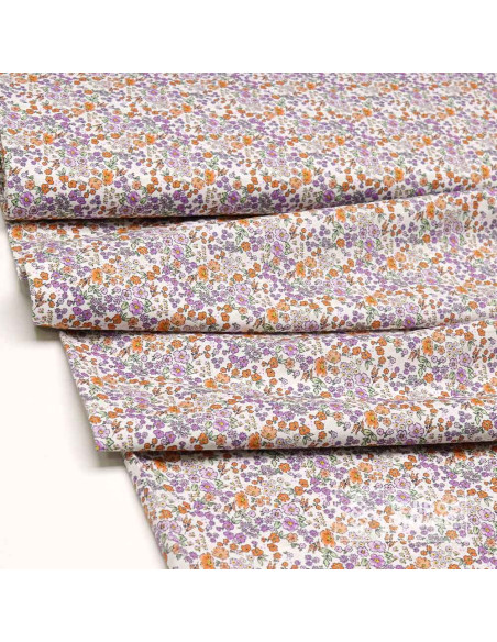 Tela Algodón Flores Malvas y Naranjas | Tela de Flores - Imagen 2