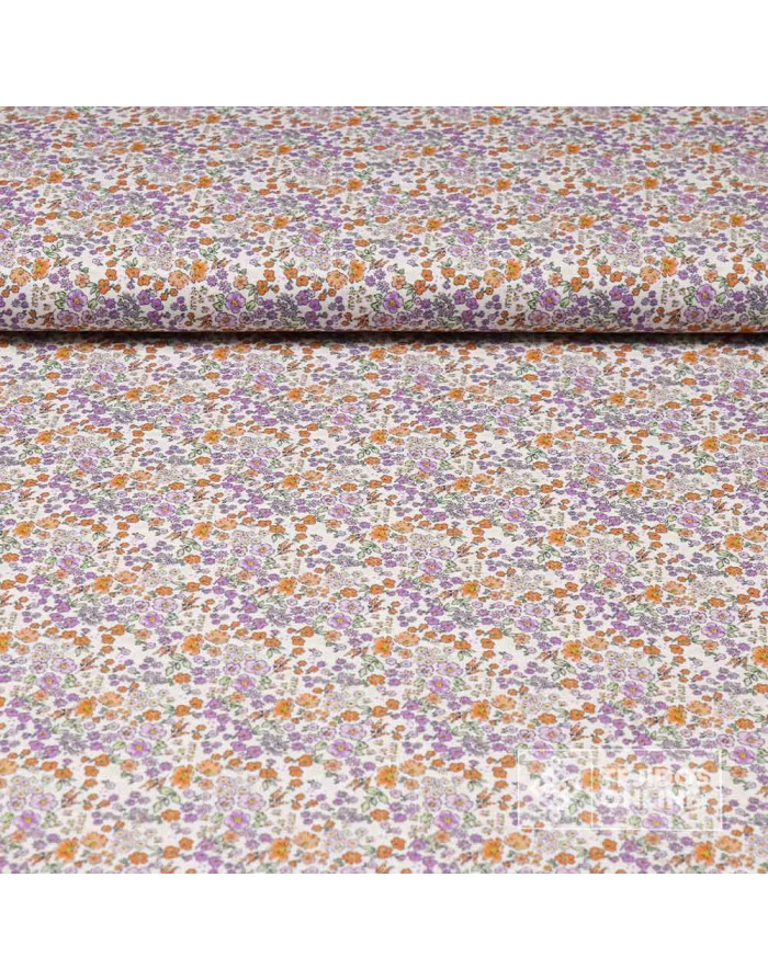 Tela Algodón Flores Malvas y Naranjas | Tela de Flores - Imagen 1