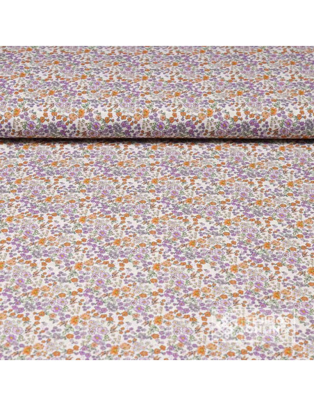 Tela Algodón Flores Malvas y Naranjas | Tela de Flores - Imagen 1