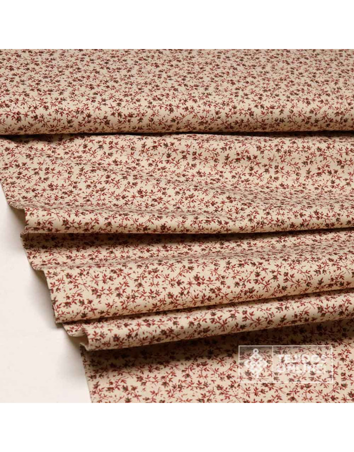 Tela Fondo Beige Ramos Liberty Burdeos  | Tela de Flores - Imagen 2