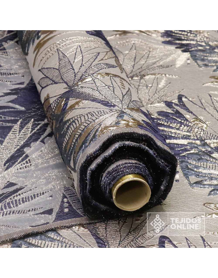 Tela Jacquard Metalizado Azul Marino - Telas de Moda - Imagen 2