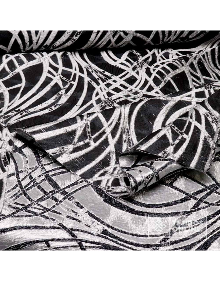 Tela Jacquard Ondas Metalizadas Gris Plata - Telas de Moda - Imagen 3