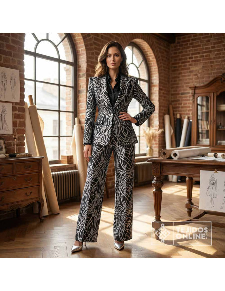 Tela Jacquard Ondas Metalizadas Gris Plata - Telas de Moda - Imagen 2