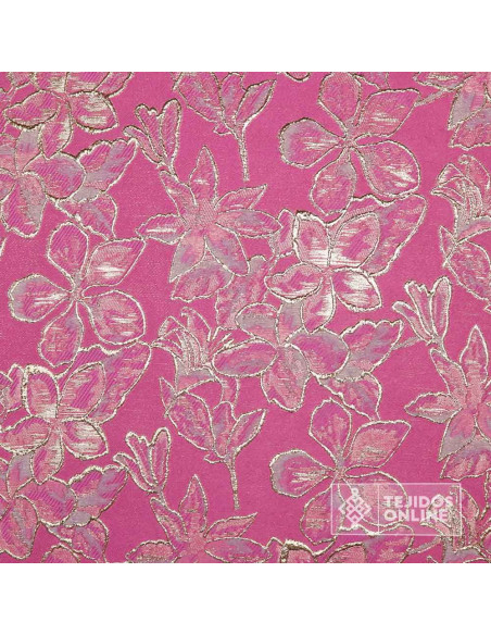 Tela Jacquard Brocada Rosa Flor Dorada - Telas de Moda - Imagen 4