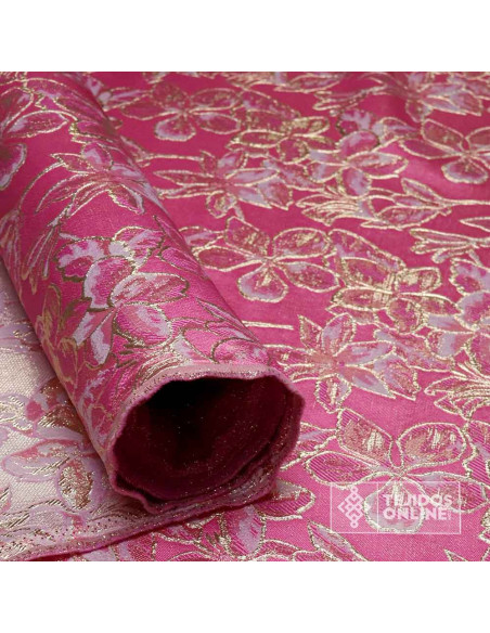 Tela Jacquard Brocada Rosa Flor Dorada - Telas de Moda - Imagen 5