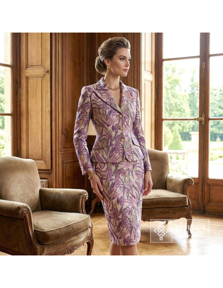 Tela Jacquard Brocado Flor Malva - Telas de Moda - Imagen 2