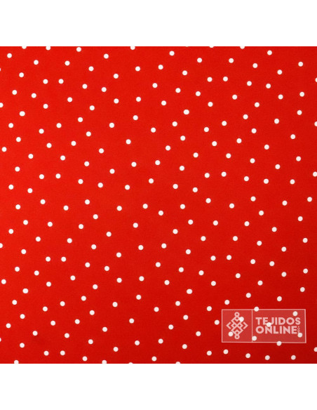 Tela Roja con Lunares Blanco Lenteja - Telas  de Flamenca - Imagen 3