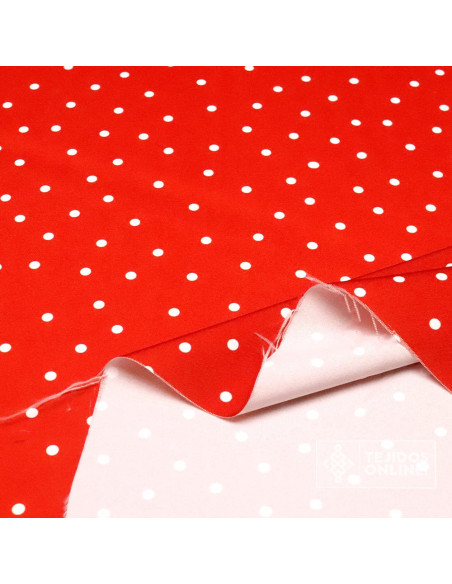 Tela Roja con Lunares Blanco Lenteja - Telas  de Flamenca - Imagen 2