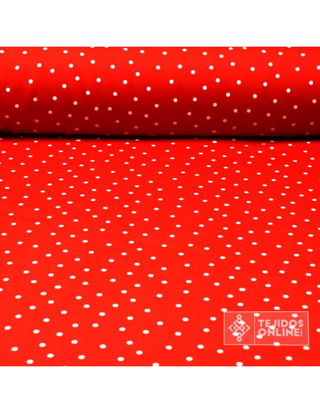 Tela Roja con Lunares Blanco Lenteja - Telas  de Flamenca - Imagen 1