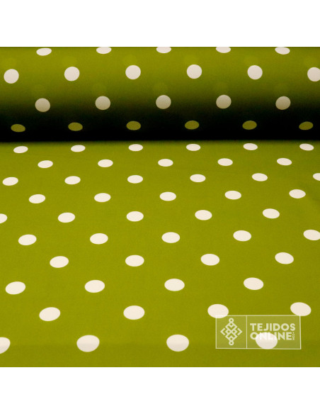 Tela Verde Caqui Lunar Blanco para Flamenca - Telas de Flamenca - Imagen 1