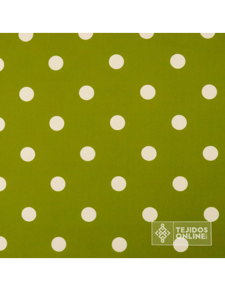 Tela Verde Caqui Lunar Blanco para Flamenca - Telas de Flamenca - Imagen 3