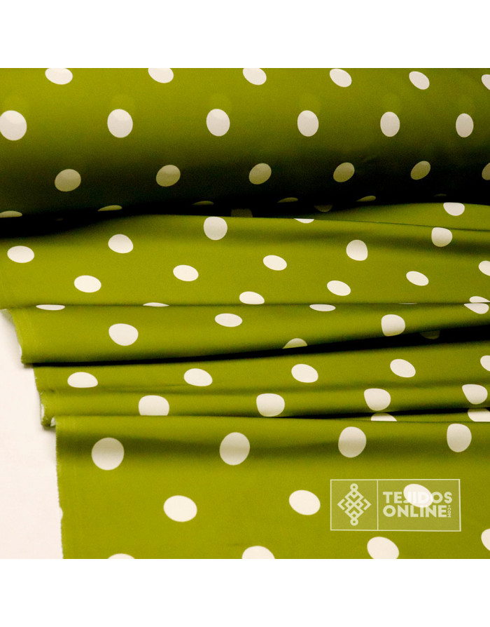 Tela Verde Caqui Lunar Blanco para Flamenca - Telas de Flamenca - Imagen 4