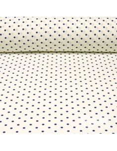 Tela Blanco Roto con Lunares Azules Lenteja