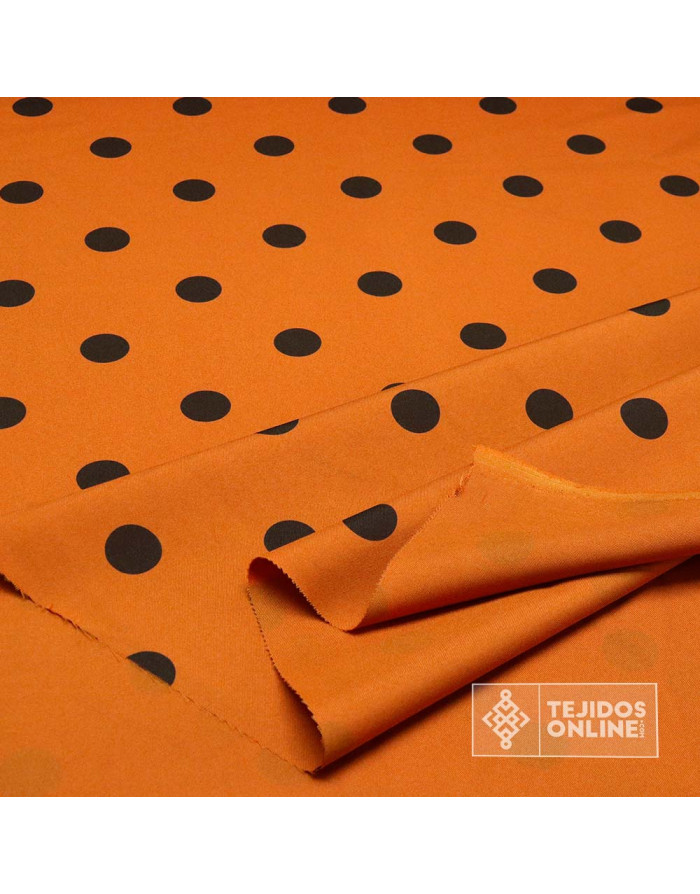 Tela Naranja Lunar Marrón para Flamenca | Lunares - Imagen 3