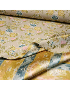 Brocado Floral Beige Flor Azafata y Rosa Cartago - Cofradías - Imagen 2