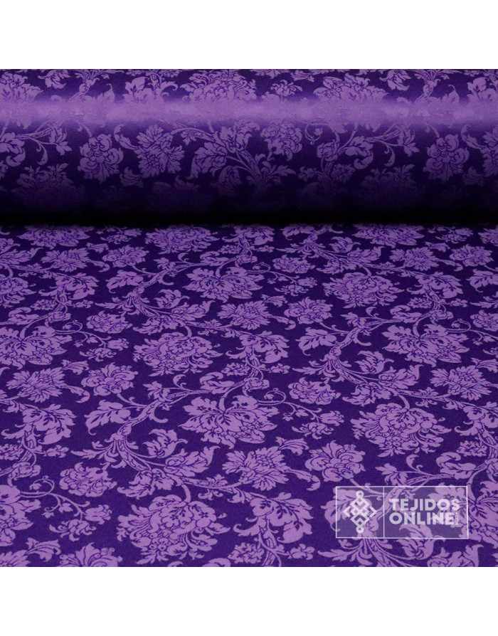 Tela Damasco Morado Floral Sintra | Ancho 2,80 m para Cofradías - Imagen 1
