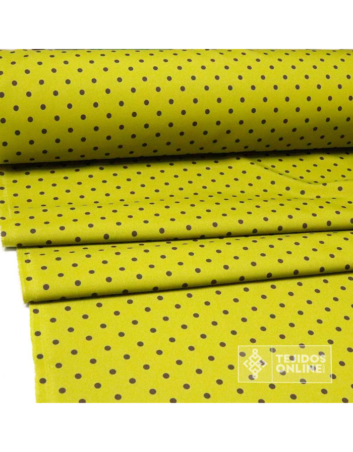 Tela Verde Caqui Lunar Marrón Chocolate Lenteja | Telas de Lunares - Imagen 2